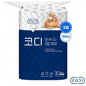코디 휴지 코디 순수 3겹 30롤 두루마리 화장지