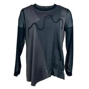 [데시데](의정부점)절개배색 자수패치 언발 티셔츠 DOS112