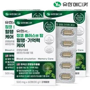 [유한메디카] 징코 플러스 엔 탑 혈행 기억력 케어 60정x3개(6개월분)