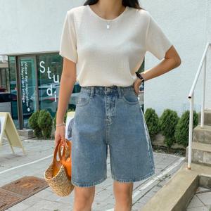 [시크릿라벨] 심플하이웨스트5부데님팬츠