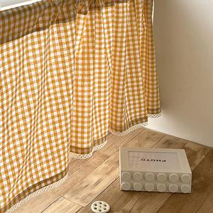 옐로우 체크 바란스 주방커튼 베이직 레이스 창문커튼 가리개