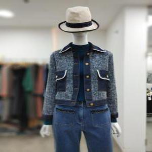 SI 세이브존04 데님 배색 트위드 크롭 자켓 SJJ1101610BL