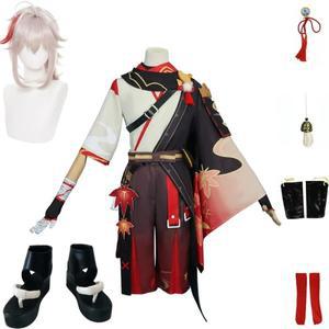 원신 임팩트 카에데하라 카즈하 코스프레 코스튬, 할로윈 카니발 사무라이 가발, 빨간 안경