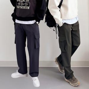 [1+1] 워프 방수 나일론 스판 카고 포켓 밴딩 세미 와이드 팬츠 4컬러 M-3XL