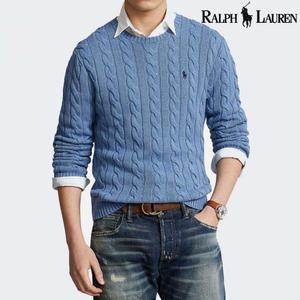 폴로랄프로렌 남성 코튼 케이블 니트 스웨터 스카이블루 710775885-051