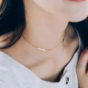 [키스텔라][14K] 십자가 초커 목걸이 체인 옆 십자가