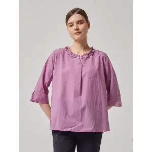 [하프클럽/크로커다일레이디]퍼플 넥프릴 장식 블라우스 티셔츠 CLCMTS122