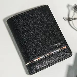 고급 소가죽 체크 패턴 세로 반지갑 for 남성