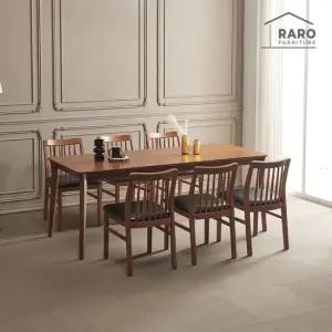 라로퍼니처 레이브 1900 고무나무 원목 6인 식탁 세트 식탁+의자6)