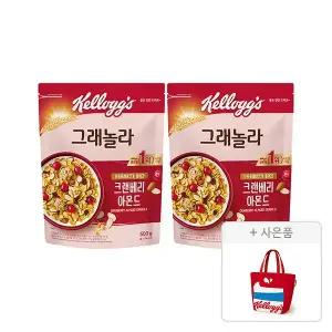 켈로그 크랜베리 아몬드 그래놀라 500g, 2개+증정(리유저블백 빨강, 1개)
