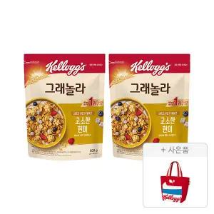 켈로그 고소한큐브 현미 그래놀라 500g, 2개 + 증정(리유저블백 빨강, 1개)