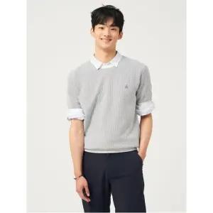 [빈폴멘] [빈폴솔솔니트] 투톤 텍스처 라운드 니트 - 그레이 (BC5351C313)