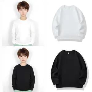 루나버블 베이직 블랙 화이트 맨투맨 티 [검정 흰색] 9-21호 주니어 초등학생 중학생 아동 어린이 남아 여아 남녀공용 키즈 유치원 졸업 앨범 촬영 오케스트라 공연 행사 학예회 기본 라운드넥 U넥 무지 맨투맨티