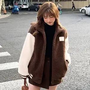 여성뽀글이점퍼 여성 하이넥 뽀글이 집업 자켓 1P 배색 간절기 아우터