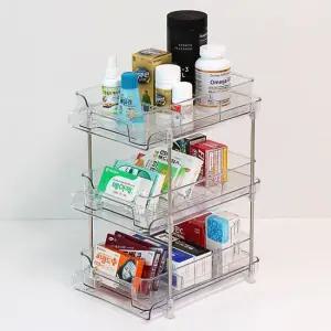 슬라이딩 투명 소품 수납 정리대 3단 칸막이 화장품정리