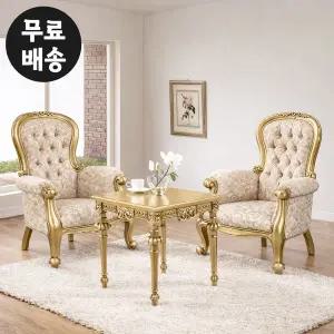 [벤티스가구]윙스 골드 엔틱 부부 테이블 티 원형 탁자 세트