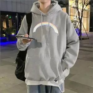루즈핏 프리미엄 무지개 기획상품 기모후드 티셔츠 남녀공용 소프트 프린팅