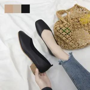 낮은 사각 심플 굽 3CM 앞코 플랫슈즈 구두 여자