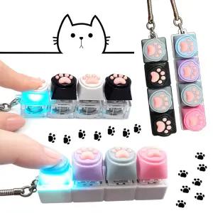 흑백고양이 딸깍이 키링 컬러 모노 LED 불빛 버튼 열쇠고리 선물 피젯토이 키캡