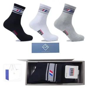 [스프리스] 3켤레구성 남자스포츠양말선물세트 SP1015 쇼핑백 캐주얼 단목