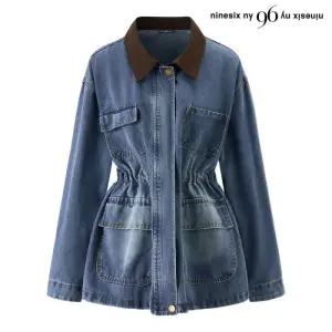 데님 카라 배색 허리 스트링 하프 자켓 (NQ1JK004L0)