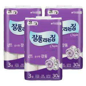 잘풀리는집 순수한 감동 3겹 무형광 화장지 25m 30롤 3팩