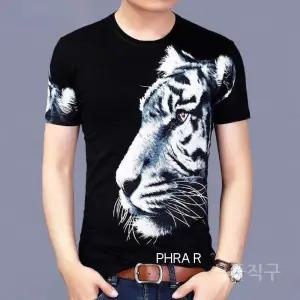 남성호랑이반팔 면티 빅사이즈 촬영 프린트 캐주얼 남자 조폭 여름 야쿠자 티셔츠 상의 의류 건달