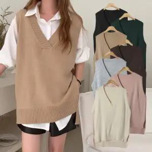 여성 7컬러 브이넥 니트 롱 조끼 레이어드 -CVE0008-