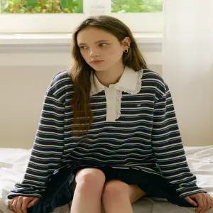 올리브데올리브 (OE5AE823) 레이스 카라 스트라이프 티셔츠