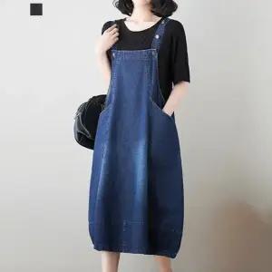 [퀸이즈] [88까지]브리아 오버핏 멜빵 데님 롱원피스