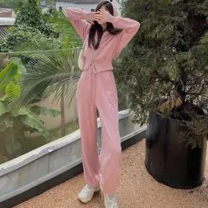 여성 후드 팬츠 세트 크롭 와이드 상하복 여성 트레이닝 세트 봄 티셔츠