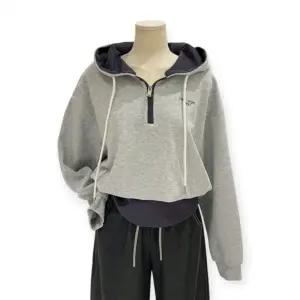 [롯데백화점]트위 이중 레이어드 반집업 후드 티셔츠 TOBCFTS002