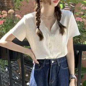 나들이 EH73ZW44 주말 외출 룩 여름 반팔 브이넥 버튼 가디건