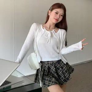 여자 UL00NM58 2컬러 홀터넥 리본끈 나시 가디건 세트