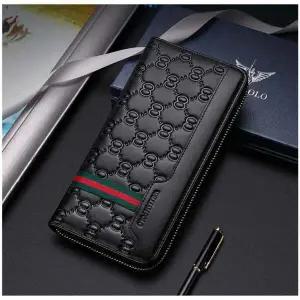 윌리엄폴로 기하학 엠보 소가죽 장지갑