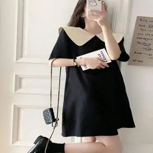 여성 MK85EF20 여름원피스반팔 배색 와이드 카라 블랙 원피스
