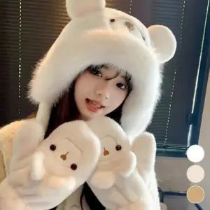 방한용품 곰돌이 캐릭터 모자장갑세트 귀여운 털모자