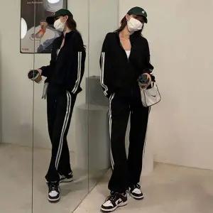 여성 GX35MS79 블랙 집업 조거 스트라이프 옆선 트레이닝 세트