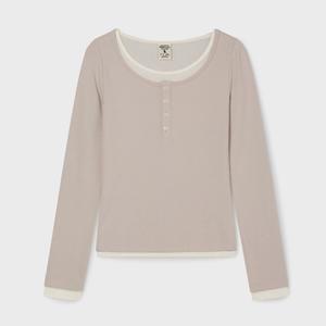 [AK플라자] [후아유] Layered Henry Neck Long Sleeve T-Shirt WHLAG2283F