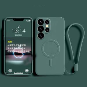 삼성 갤럭시 S24 울트라 S23 FE 플러스 S22 S21 용 마그네틱 케이스, 액체 스트랩 실리콘 휴대폰 충전 무선 맥세이프