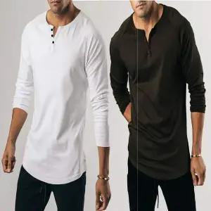 남자 SB214755 단추 긴팔 티셔츠 머슬핏 헬스 운동복 상의 2색