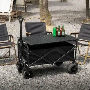 캠핑 폴딩 카트 접이식 웨건 특대 98x55x50cm 라지 8인치 바퀴 접이식 테이블 블랙 E133