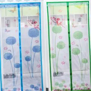 자동 닫힘 방충망 일체형 자석식 고급형 현관문 모기장 망사형 여름 레이스 가림막 장식형 벨크로 꽃무늬