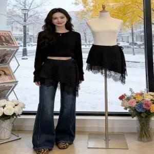 올덤 로이즈 블링 레이스 스커트 레이어드