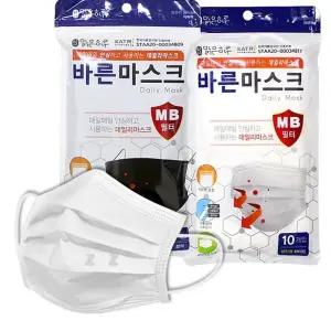 바른마스크일회용10매입 일회용마스크 -J성인용마스크MB필더마스크3중필더마스크여름마스크블랙마스크화이