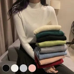 여자 목폴라 골지 니트 반목 반폴라티 긴팔