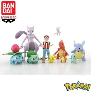 반다이 오리지널 애니메이션 피규어 장난감 어린이호환 스케일 월드 포켓몬 뮤츠 이브이사우르 피카츄 차멜
