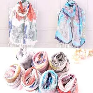 스카프 쉬폰 중년 간절기 스프링 여름 여성 여자 시폰 롱 롱스카프 연꽃