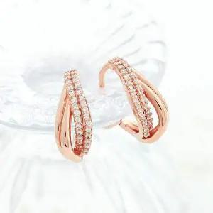 14K 171QEO40 금침 로즈골드 큐빅 웨이브 링 원터치 귀걸이
