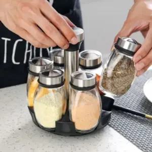 키친홈 회전트레이 양념통 6p세트 밀폐 유리양념병